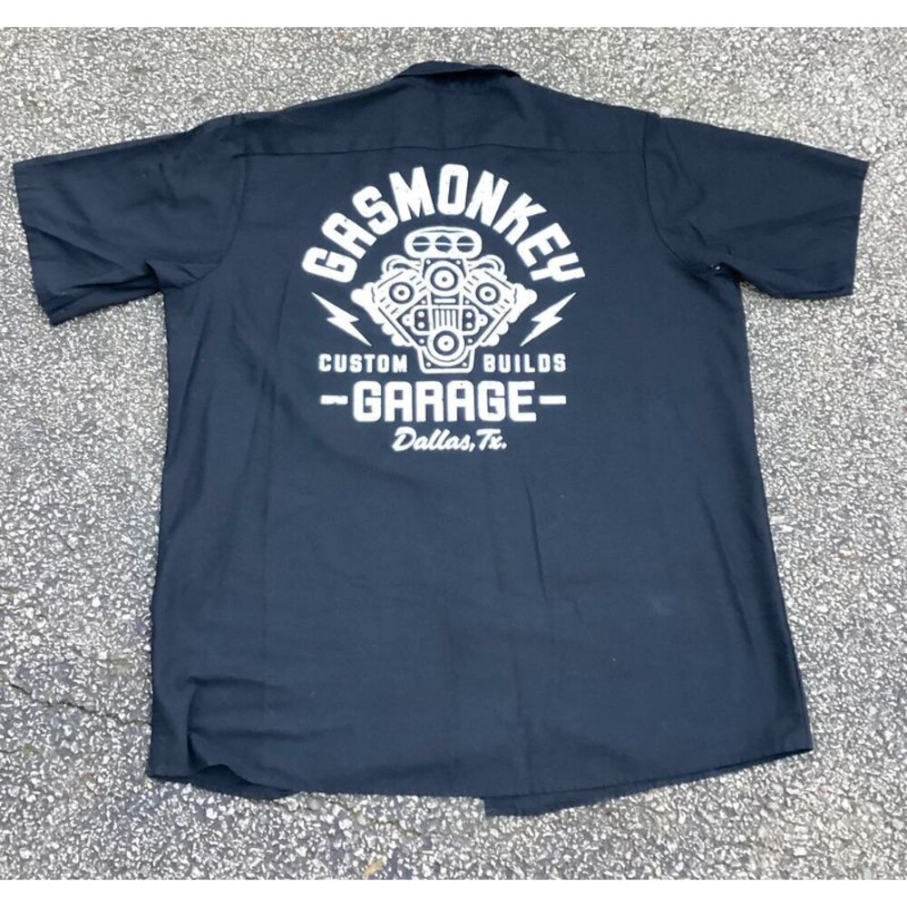 Gas Monkey Garage Red Kap Work Shirt Button Front Black Sz XL